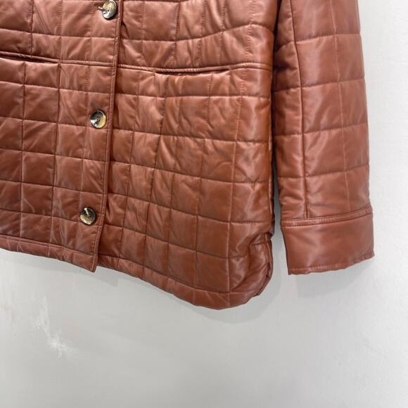 Sam Edelman Cognac Brown Box Quilted Faux Leather Button Up Shacket Jacket - Picture 4 of 10